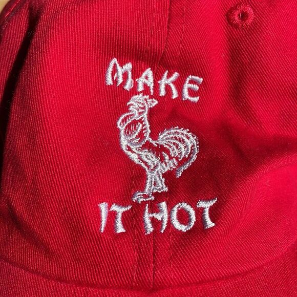 Petals and Peacock Sriracha Make It Hot Red Baseball Hat Unisex New Without Tags - Picture 3 of 4